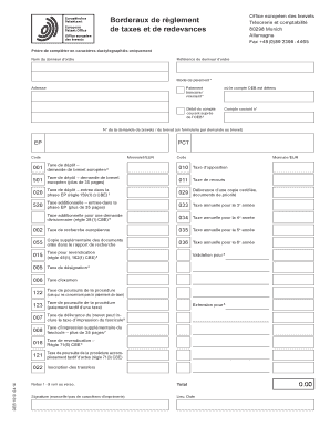 Borderaux de règlement Office européen des brevets