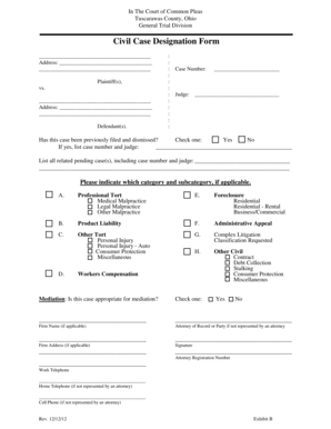 Ohio Civil Case Designation Form