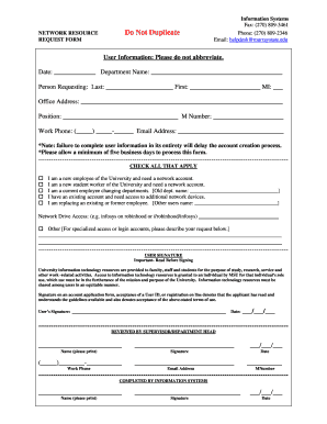 Murray State University Network Resource Request Form