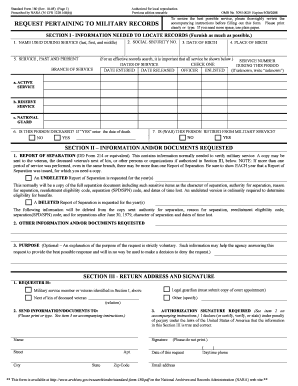 SF 180 Request Pertaining to Military Records