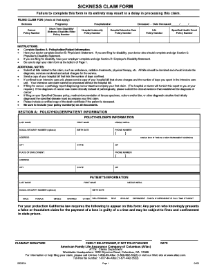 Aflac Sickness Claim Form