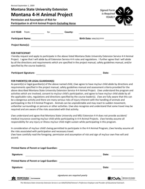 Montana 4-H Animal Project Permission Form