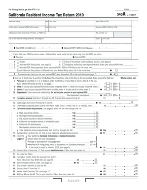 California Resident Income Tax Return 2010 Form 540A