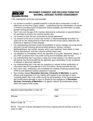 Informed Consent and Release Form for Maximal Aerobic Power Assessment