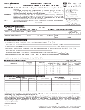 University of Manitoba Supplementary Health Plan Claim Form