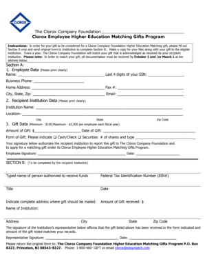 Clorox Employee Higher Education Matching Gifts Program Form