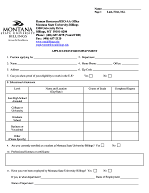 Montana State University-Billings Employment Application