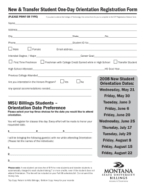 New & Transfer Student Orientation Registration Form