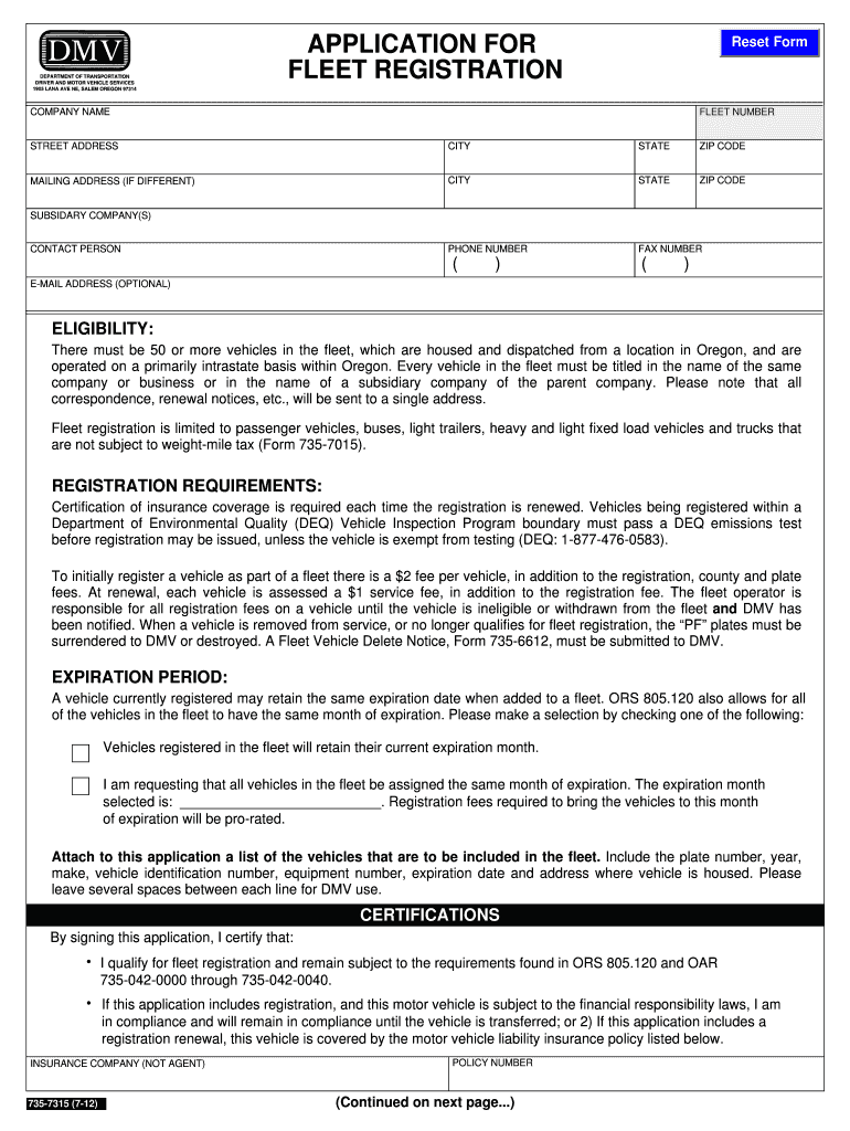 Fillable Online odot state or Application for fleet registration ...