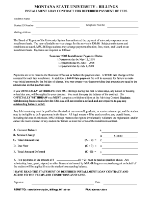Montana State University Installment Loan Contract