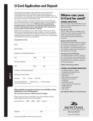 Montana State University U-Card Application and Deposit