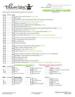 Individual Tax Return Checklist