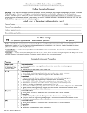 Montana Medical Exemption Statement