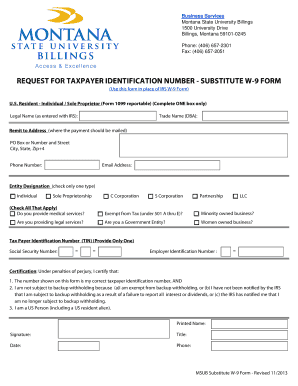 Montana State University Billings Substitute W-9 Form