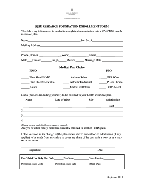 SJSU Research Foundation CalPERS Health Insurance Enrollment Form