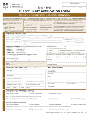 University of Manitoba Direct Entry Application Form