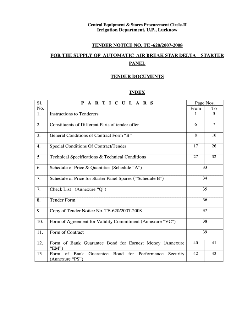 Fillable Online irrigation up nic TENDER NOTICE NO TE 62020072008 FOR THE SUPPLY OF Fax Email