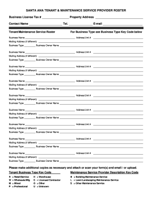 Santa Ana Tenant & Maintenance Service Provider Roster