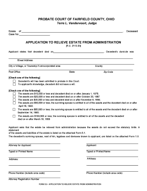 Ohio Application to Relieve Estate from Administration