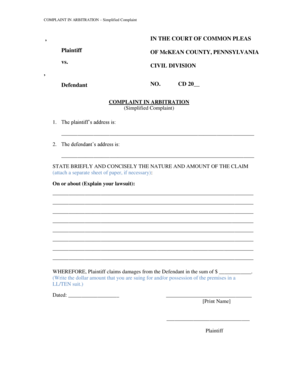 Complaint in Arbitration