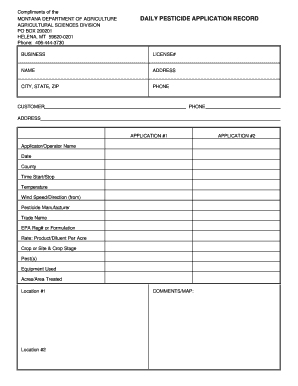 Montana Daily Pesticide Application Record