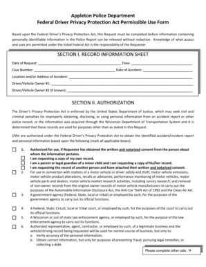Federal Driver Privacy Protection Act Permissible Use Form