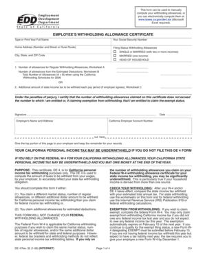 California Employee Withholding Allowance Certificate