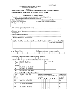 Himachal Pradesh Residential Accommodation Application Form