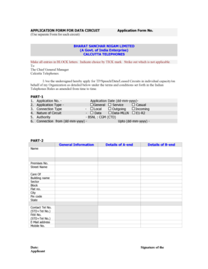 Bharat Sanchar Nigam Limited Data Circuit Application Form