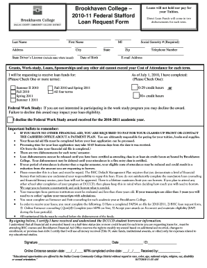 Brookhaven College Federal Stafford Loan Request Form