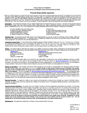Texas Tech Financial Responsibility Agreement