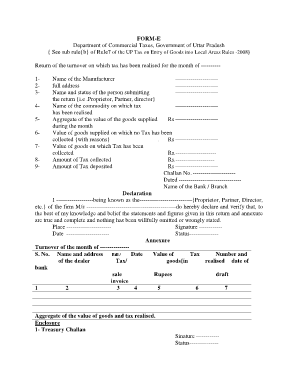Uttar Pradesh Tax Return Form E