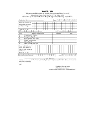Uttar Pradesh Goods Storage Declaration Form XIX