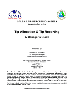 US Army Tip Allocation & Tip Reporting Worksheets