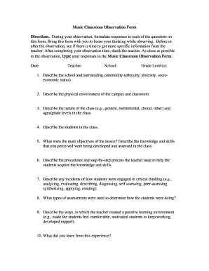 Music Classroom Observation Form