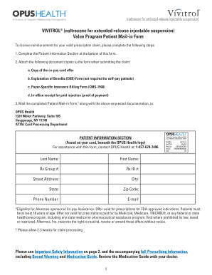 VIVITROL Patient Mail-in Form