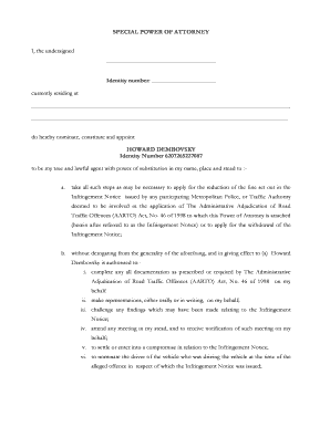 Special Power of Attorney for AARTO Infringement Notice