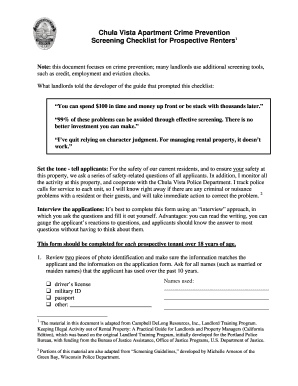Chula Vista Apartment Crime Prevention Screening Checklist