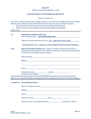 Form P1 Claim and Request for Information