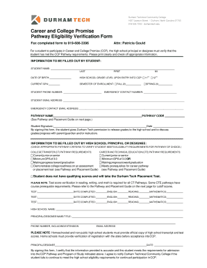 Career and College Promise Pathway Eligibility Verification Form