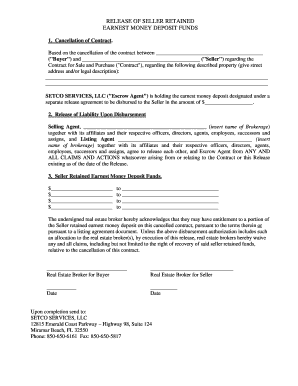 Release of Seller Retained Earnest Money Deposit Funds