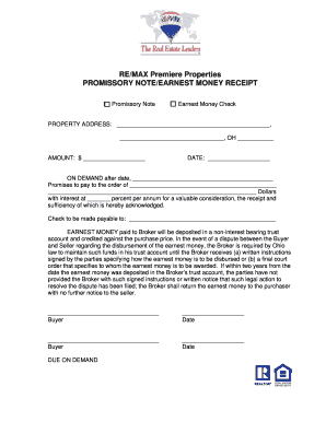 RE/MAX Promissory Note/Earnest Money Receipt