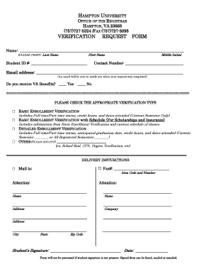 Hampton University Enrollment Verification Request Form