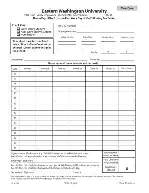 Eastern Washington University Part-Time Hourly Employee Time Sheet
