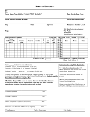 Hampton University Course Registration Form
