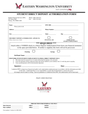 Student Direct Deposit Authorization Form