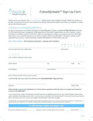 FollowMyHealthTM Sign-Up Form