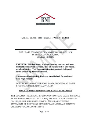 Maryland Single Family Residential Lease Agreement