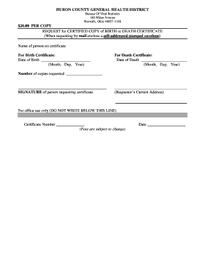 Request for Certified Copy of Birth or Death Certificate