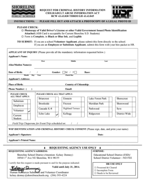 Washington State Criminal History Request Form
